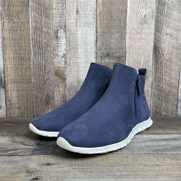 Womens Cole Haan ZeroGrand Double Zip Blue Nubuck WP Ankle Boots Size 8.5 B EUC - Picture 2 of 8